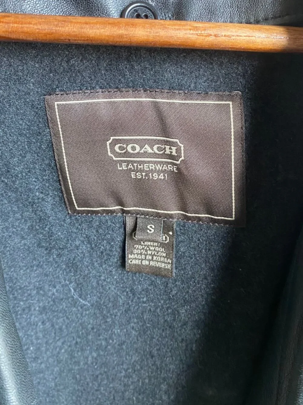 Coach Men's Black Leather Jacket / Casual Blazer with Notched Lapel, Size S